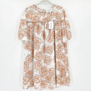 New DYVNA Silk Dress Women Size 8 Medium Floral Orange White Shift Spring Pastel